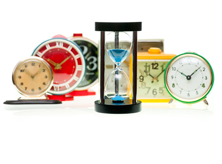 Row of coloured clocks